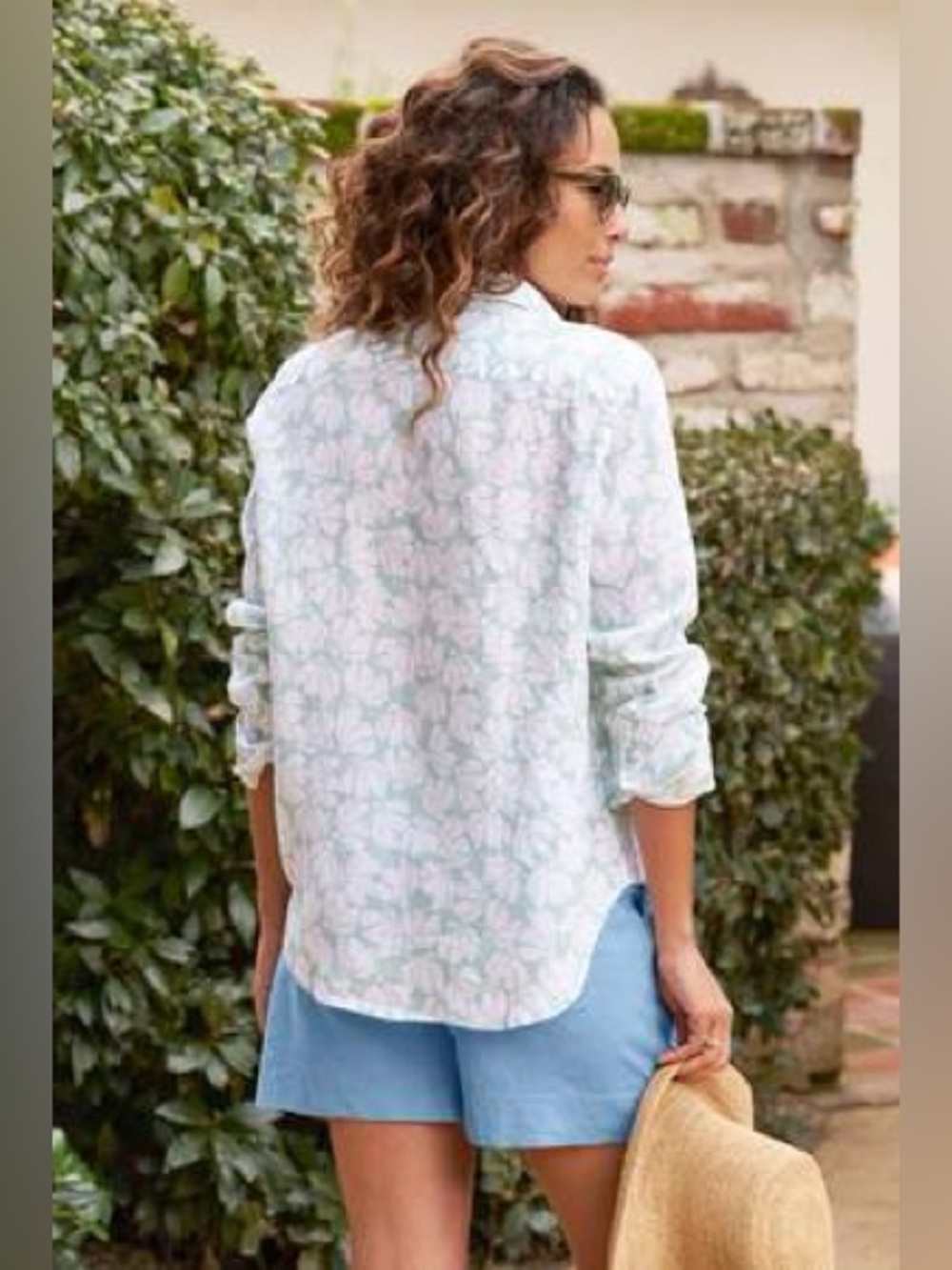 Frank & Eileen Eileen Mint Floral Linen Button Up Shirt Medium Italy - Picture 11 of 12